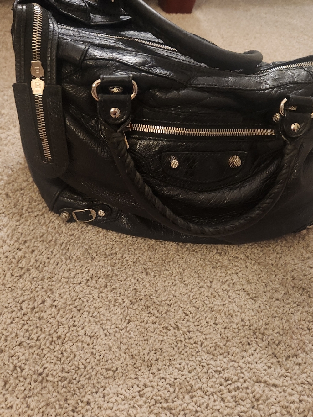 Authentic Balanciaga Classic Black Leather Satchel Handbag - Picture 2 of 9